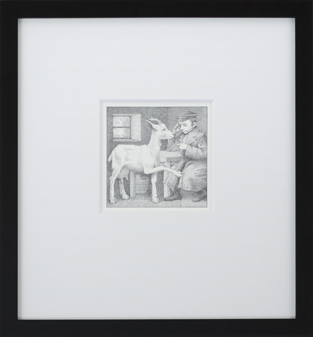 Zlateh & Scholar by Maurice Sendak Vintage Print Framed in Black - Special Edition, by 2020ArtSolutions
