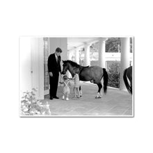 President Kennedy Visits with his Children, John F. Kennedy Jr. and Caroline Kennedy, and Pony Macaroni, White House, West Wing Colonnade