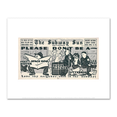 Amelia Opdyke Jones, New York City Transit Authority, The Subway Sun, Love Thy Neighbor Even in the Subway, 1953, Art Prints in 4 sizes by 2020ArtSolutions