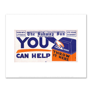Amelia Opdyke Jones, New York City Transit Authority, The Subway Sun, You Can Help - Throw it Here, 1955, Art Prints in 4 sizes by 2020ArtSolutions